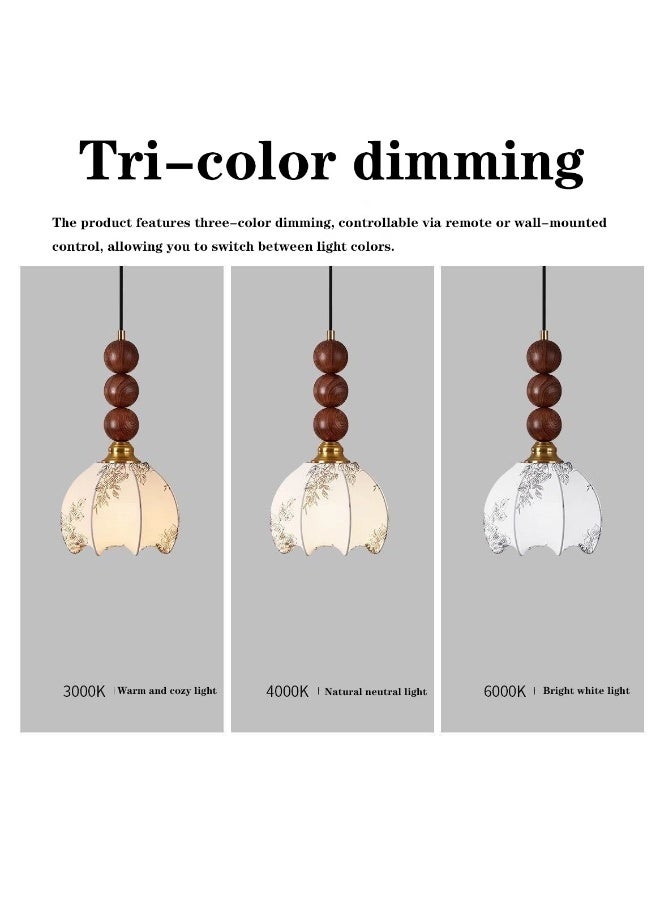 Sunspire French vintage-style pendant light, ceiling-mounted fixture with LED bulb featuring three-colour adjustable dimming. Adorned with a patterned fabric lampshade, suitable for recessed ceiling installation in corridors, bedrooms, living rooms, and kitchen entrances. - Image 3