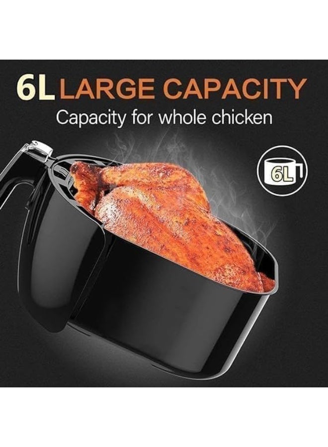 REBENUO Air Fryer 6L With Non-Stick Basket 2400W High Power Digital Airfryer For Frying Grilling Roasting And Baking 6 Pre-Set Functions Air Fryer Oven For Kitchen BPA Free Digital Display Touch Screen S-18. - Image 3