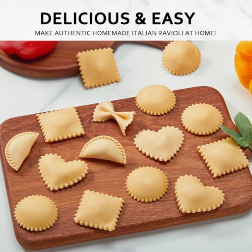 MUMSUNG Ravioli Maker Press, Ravioli Press Mold Set - Round, Heart, Square Ravioli Stamp Maker Cutter with Wood Rolling Pin, 2.6" Empanada Maker Press Kit and Ravioli Wheel 3 PCS - Image 5