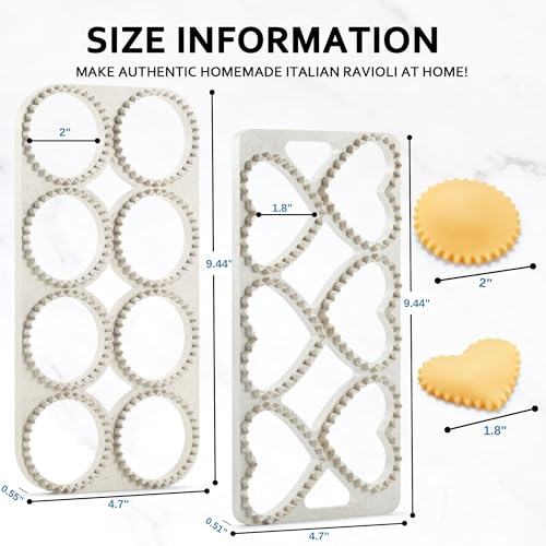 MUMSUNG Ravioli Maker Press, Ravioli Press Mold Set - Round, Heart, Square Ravioli Stamp Maker Cutter with Wood Rolling Pin, 2.6" Empanada Maker Press Kit and Ravioli Wheel 3 PCS - Image 4