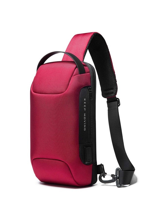 BANGE Unisex Adult Multifunctional Polyester Material Water Resistant Sling bag with USB Charging (Red) - Image 1