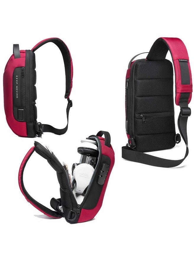 BANGE Unisex Adult Multifunctional Polyester Material Water Resistant Sling bag with USB Charging (Red) - Image 3