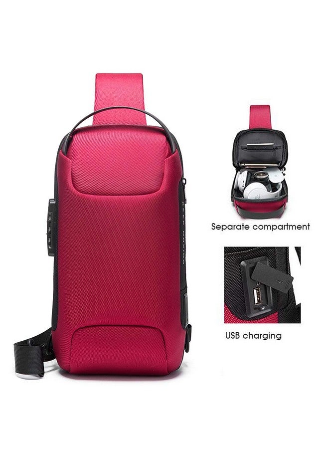 BANGE Unisex Adult Multifunctional Polyester Material Water Resistant Sling bag with USB Charging (Red) - Image 2