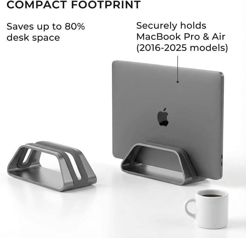 هيومان سينتريك حامل كمبيوتر محمول عمودي لـ MacBook، متوافق ��ع حامل MacBook Pro، حامل MacBook Air، حامل كمبيوتر محمول لـ Apple لسطح المكتب، حامل كمبيوتر محمول عمودي من الألومنيوم، حامل MacBook فضي - Image 3