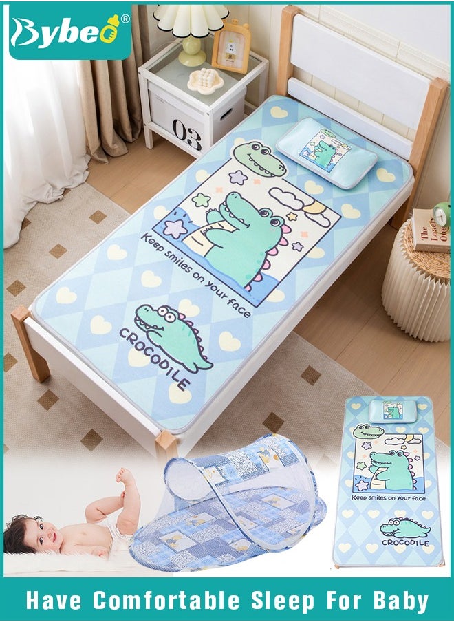Bybeo Baby Bed Mattress, Ice Silk Crib Mattress, Firm & Breathable for Newborn to Toddler, Waterproof & Hypoallergenic Sleeping Mat With Pillow and a Toddlers Cribs Mosquito Net Foldable Tent ﻿  - Image 1