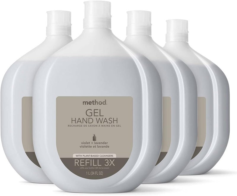 Method Premium Gel Hand Soap Refill, Violet + Lavender, Recyclable Bottle, 34 fl oz (Pack of 4) - Image 1
