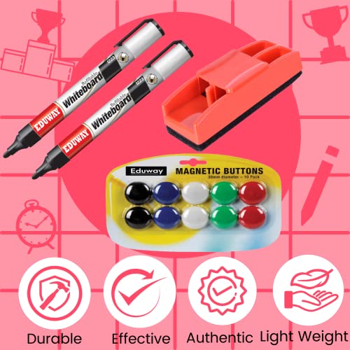 Eduway Magnetic Kit for Magnetic White Board (2 Black Marker, 1 Magnetic Duster, 10 Magnets) | Premium Whiteboard Supplies- (Multicolor) - Image 2