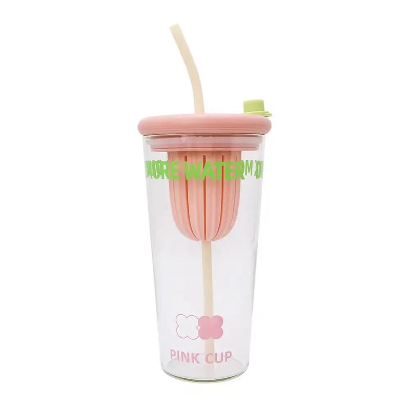 LeakProof Glass Cup with Silicone Cover Lid Reusable Coffee Cup with Stainless Steel Filter Travel Tea Fruit Infuser with Straw BPAFree Dishwasher Safe  - Image 1