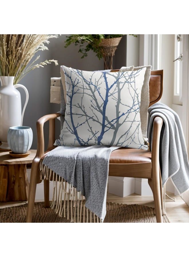 aportt Navy Blue Gray Tree Pillow Covers 18x18 Inch Grey Blue Branch Print Decorative Pillow Cases Blue White Nature Plant Throw Pillows Set of 2 Seasonal Modern Farmhouse Home Decor For Sofa Couch Outdoor - Image 2