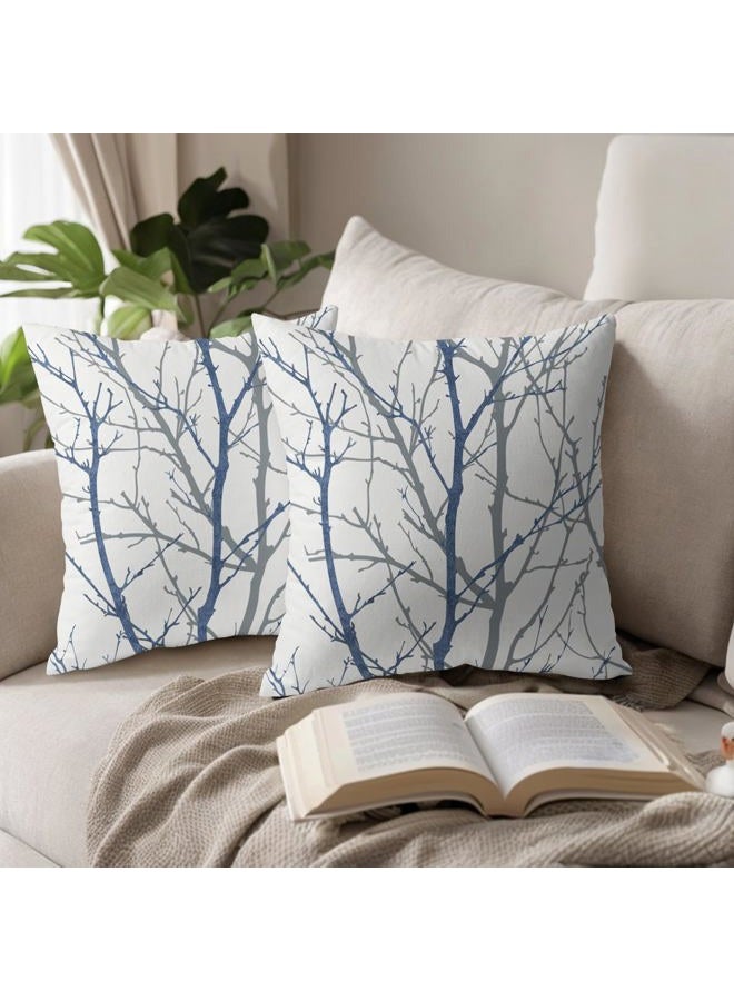 aportt Navy Blue Gray Tree Pillow Covers 18x18 Inch Grey Blue Branch Print Decorative Pillow Cases Blue White Nature Plant Throw Pillows Set of 2 Seasonal Modern Farmhouse Home Decor For Sofa Couch Outdoor - Image 5