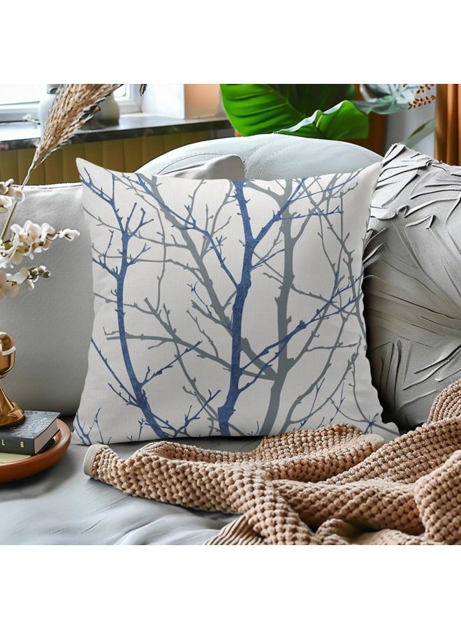 aportt Navy Blue Gray Tree Pillow Covers 18x18 Inch Grey Blue Branch Print Decorative Pillow Cases Blue White Nature Plant Throw Pillows Set of 2 Seasonal Modern Farmhouse Home Decor For Sofa Couch Outdoor - Image 3