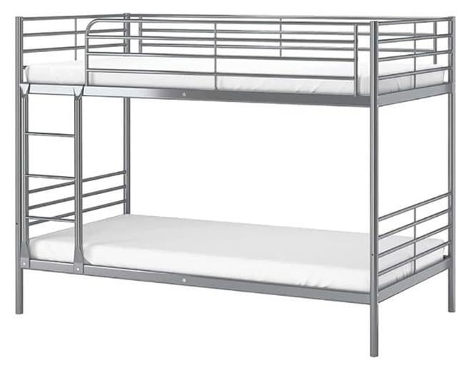 Maf Metal Steel Bunk Bed Maf-116 Heavy Duty Silver & Guard Rails Sturdy For Home, Baby Home, Apartment Studio Room Size 90X190 Cm