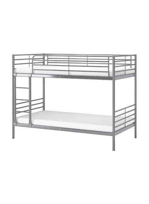 Maf Metal Steel Bunk Bed Maf-116 Heavy Duty Silver & Guard Rails Sturdy For Home, Baby Home, Apartment Studio Room Size 90X190 Cm