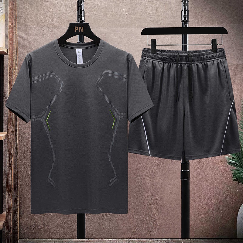 Summer Ice Silk Quick-drying Short-sleeved T-shirt Boys Sports Leisure suit Running Football Basketball Training Fitness Clothes - Image 1