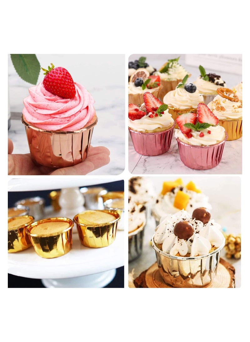 SYOSI Cupcake Liners with Dome Lids 50Pack,Free-Air 3.5Oz Mini Foil Baking Cups Muffin Liners,Disposable Ramekins Cupcake Tins Cupcake Wrappers for Wedding Birthday Party,with Spoons-White in gold  - Image 2