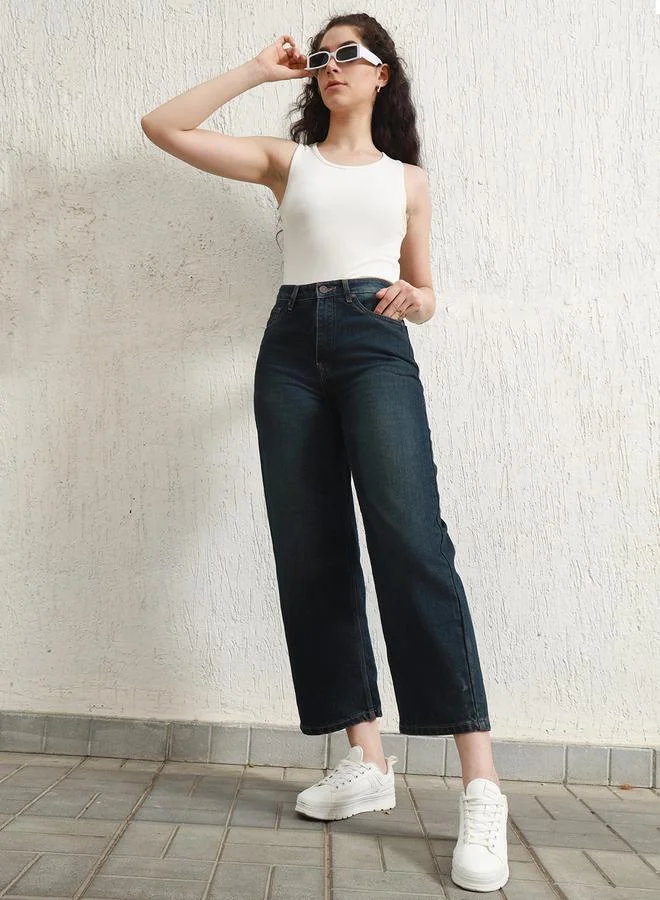 هوبرهولمي جينز نسائي قطن 1% لون نيلي سادة بطول كامل بقصة مريحة