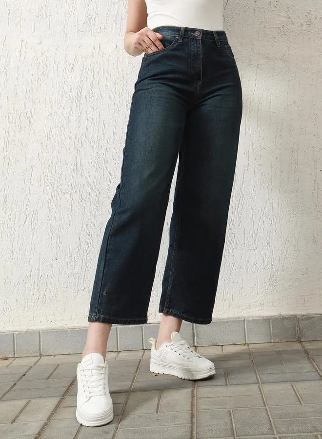 هوبرهولمي جينز نسائي قطن 1% لون نيلي سادة بطول كامل بقصة مريحة