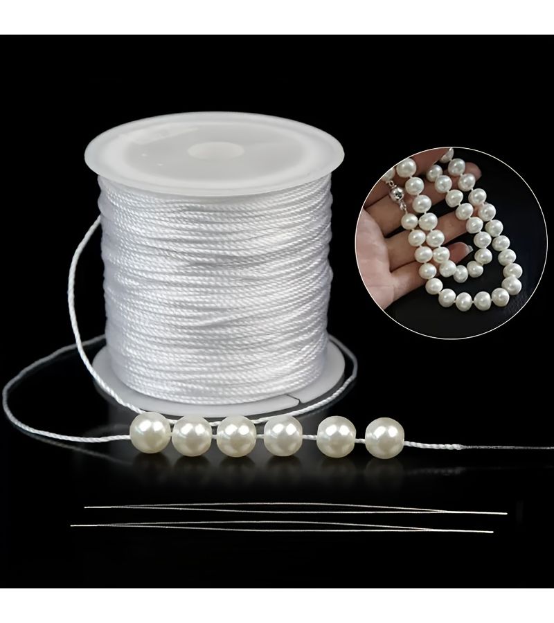 3pcs 1.0mm Beading Wire Non Elastic White With 2 Open End Needles DIY Bracelet Jewelry Making - Image 1