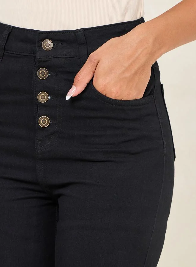 Styli High Rise Wide Leg Jeans with Button-Fly