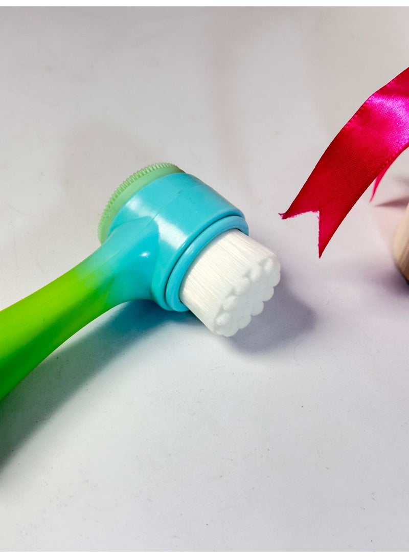 Double Headed Skin Care Face Brush Silicone Face Cleaning Beauty Brush for Deep Pore Exfoliating Manual Facial Cleansing Brush MAY VARY COLOR - Image 4