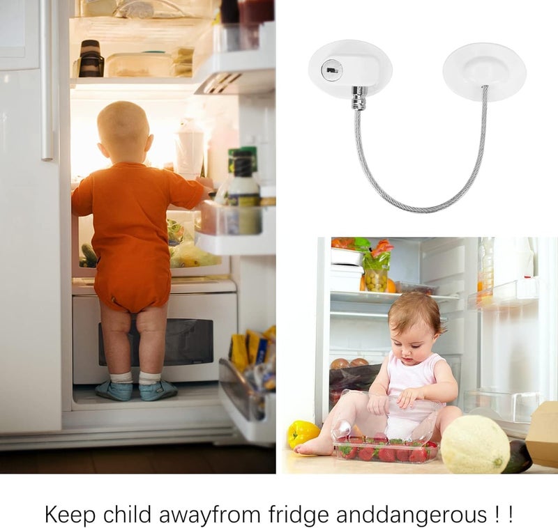 Refrigerator Door Lock with Keys and Strong Adhesive, Child Safety Lock for Fridge, Cabinet, Freezer, Windows, Drawers, White - Image 4