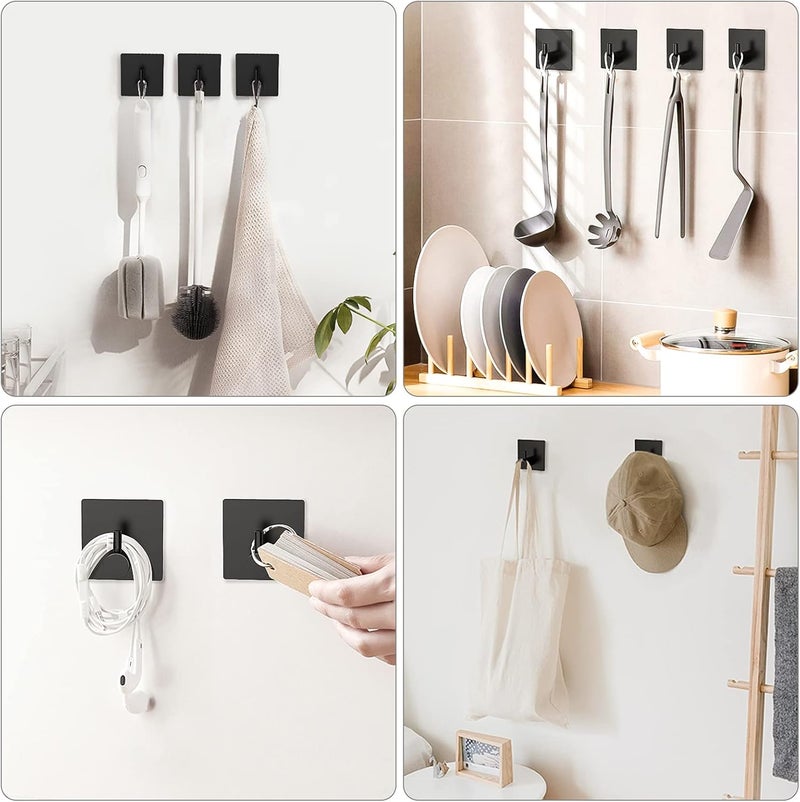 VIS'V Land transit & shipment compatible Adhesive Hooks, Black Adhesive Towel Hooks Waterproof Self Adhesive Shower Wall Hooks Stainless Steel Stick on Hooks Heavy Duty Sticky Hooks for Bathroom Kitchen Livingroom Camper - 4 Pcs High strength upgraded material - Image 2
