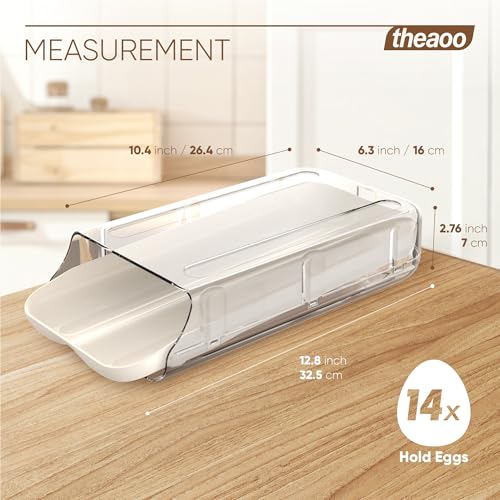 theaoo Egg Holder for Fridge, Automatic Rolling Egg Container for Refrigerator, Clear Plastic Egg Dispenser, Stackable Eggs Organizer with Quick Removable inner Tray For Organizers and Storage, 1 Pack - Image 3