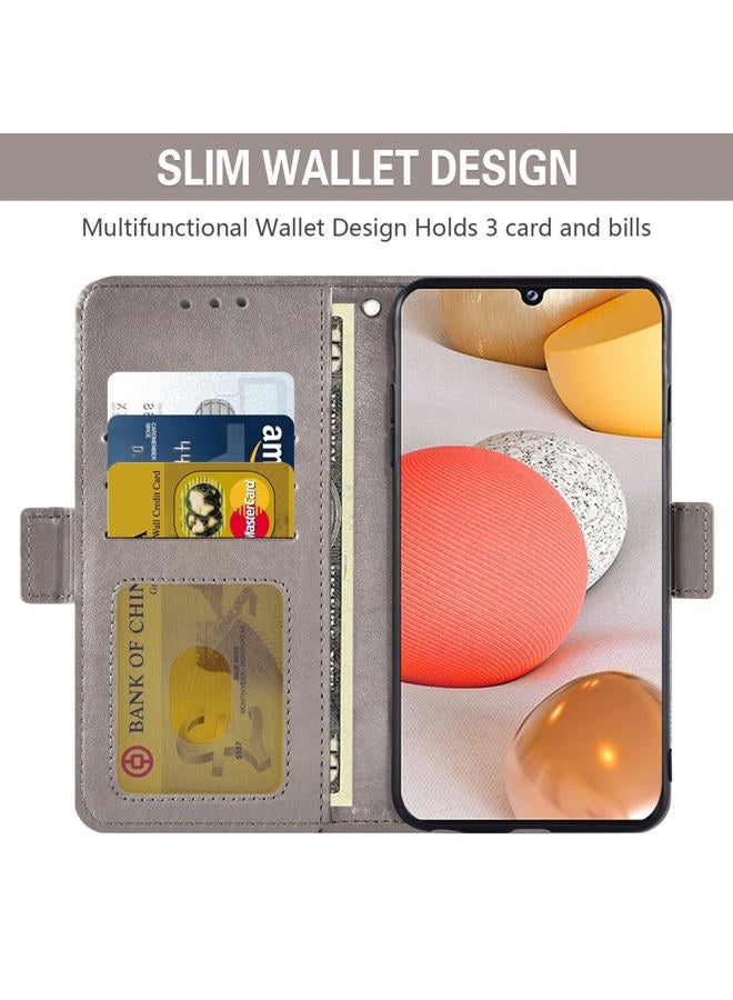 Asuwish Compatible with Samsung Galaxy A42 5G Wallet Case and Tempered Glass Screen Protector Card Holder Flip Wrist Strap Stand Cell Phone Cover for Glaxay A 42 G5 Gaxaly 42A S42 4G 2021 Women Grey - Image 2