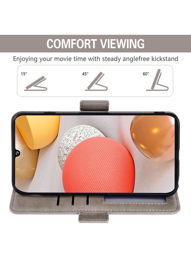 Asuwish Compatible with Samsung Galaxy A42 5G Wallet Case and Tempered Glass Screen Protector Card Holder Flip Wrist Strap Stand Cell Phone Cover for Glaxay A 42 G5 Gaxaly 42A S42 4G 2021 Women Grey - Image 3