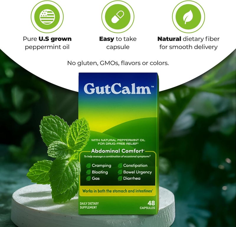 GutCalm جوت كالم  تخفيف أعراض القولون العصبي  كبسولات زيت النعناع  انتفاخ  غازات  إمساك وراحة هضمية  48 حبة - Image 4