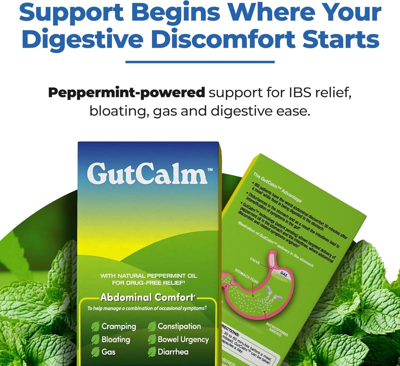 GutCalm جوت كالم  تخفيف أعراض القولون العصبي  كبسولات زيت النعناع  انتفاخ  غازات  إمساك وراحة هضمية  48 حبة - Image 2