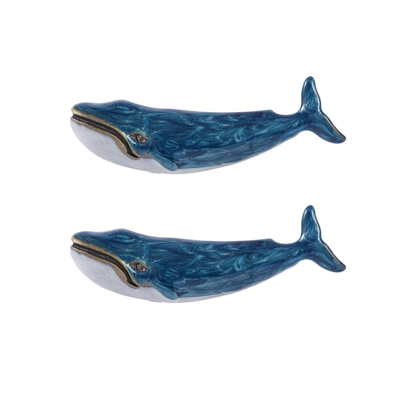 SOFFEE DESIGN Set of 2 Vintage Metal Cabinet Knob Dresser Drawer Pulls with Blue Whale Shape, Distressed Occean Style Closet Handles, Antique Door Knobs with Mounting Screws - Blue - Image 1