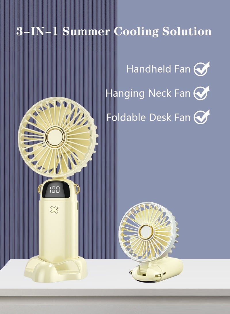 Meishida Portable Handheld Fan, Electric Desktop Fan,  6000mAh Personal Small Fan with 5 Speeds, Long Lasting and Adjustable Mini Fan with Neck Hanging for Outdoor, Travel, Home, Office - White - Image 2