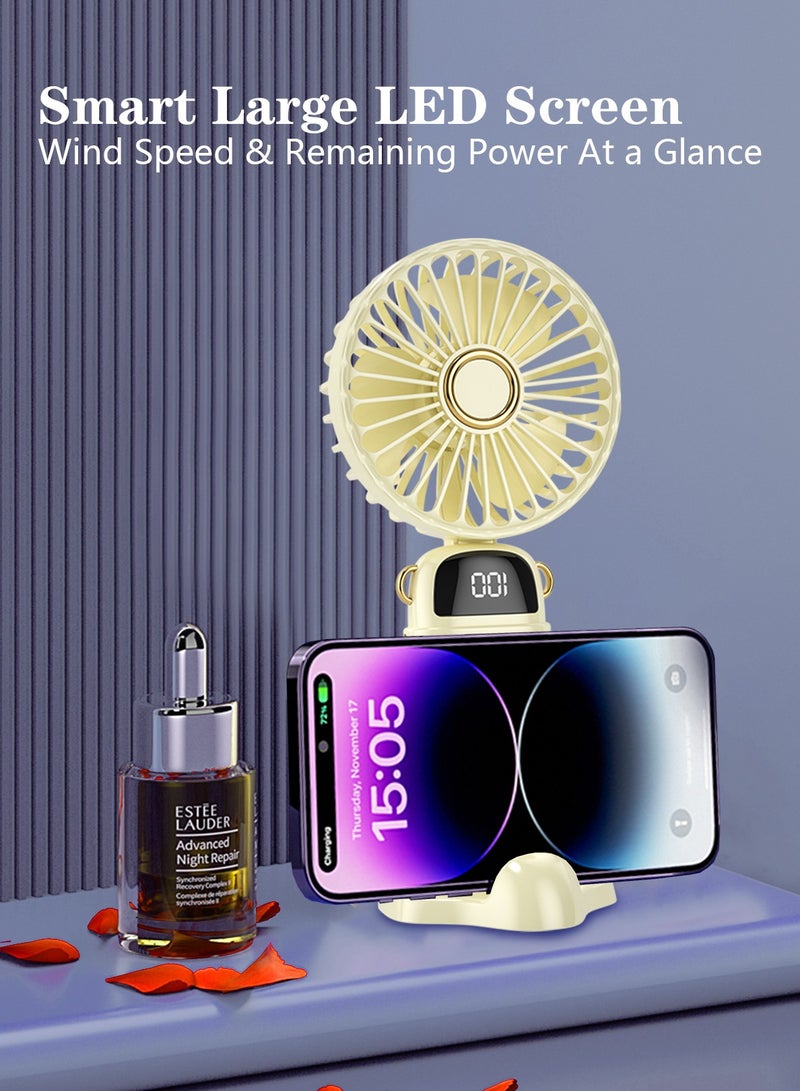 Meishida Portable Handheld Fan, Electric Desktop Fan,  6000mAh Personal Small Fan with 5 Speeds, Long Lasting and Adjustable Mini Fan with Neck Hanging for Outdoor, Travel, Home, Office - White - Image 4