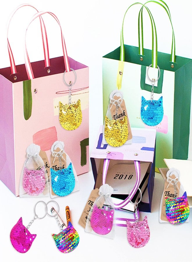 CiciBear 60 Pack Cat Double-Deck Flip Sequin Party Sets with 20 Keychains, 20 Thank You Tags and 20 Bags for Meow Party,Birthday,Carnival, Goodie Bag Stuffers, 5 Colors - Image 5