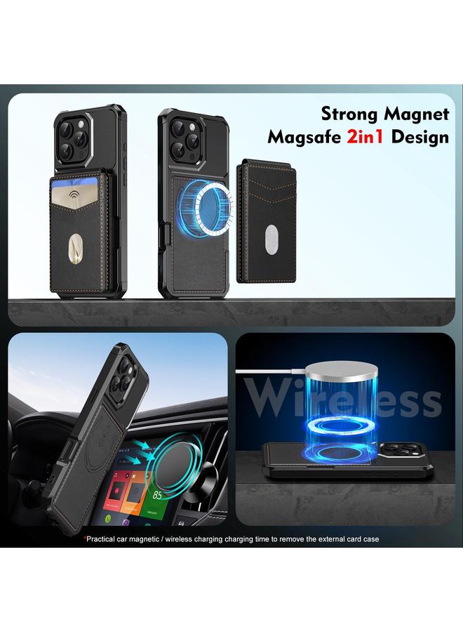 اس-توب جراب لهاتف iPhone 15 2 في 1 مع محفظة مغناطيسية من الجلد مع غطاء خلفي MagSafe - Image 5