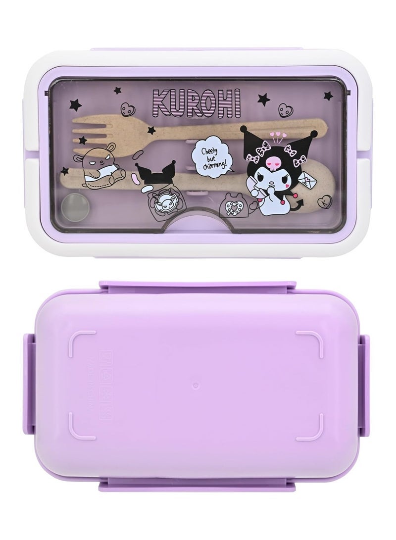 general Cartoon Kuromi Cute Printed All-in-One Bento Box with Handle Kawaii 4 Point Locking Lunch Box Container for Food Fruit Snacks - Image 3