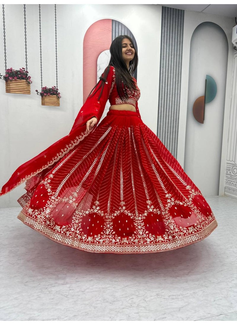Super Asian Premium Heavy Faux Georgette Embroidered Lehenga Choli Set for Women – Fully Stitched with Dupatta  - Image 3