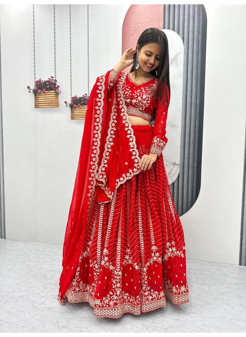 Super Asian Premium Heavy Faux Georgette Embroidered Lehenga Choli Set for Women – Fully Stitched with Dupatta  - Image 2