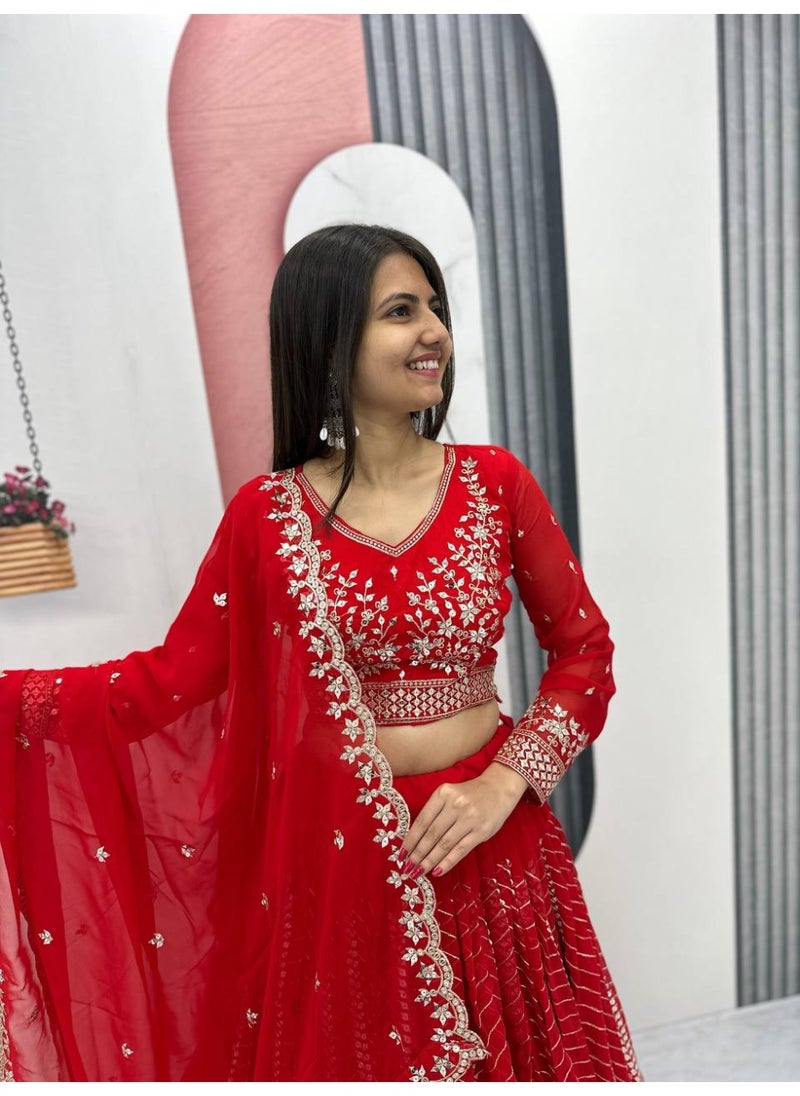 Super Asian Premium Heavy Faux Georgette Embroidered Lehenga Choli Set for Women – Fully Stitched with Dupatta  - Image 4