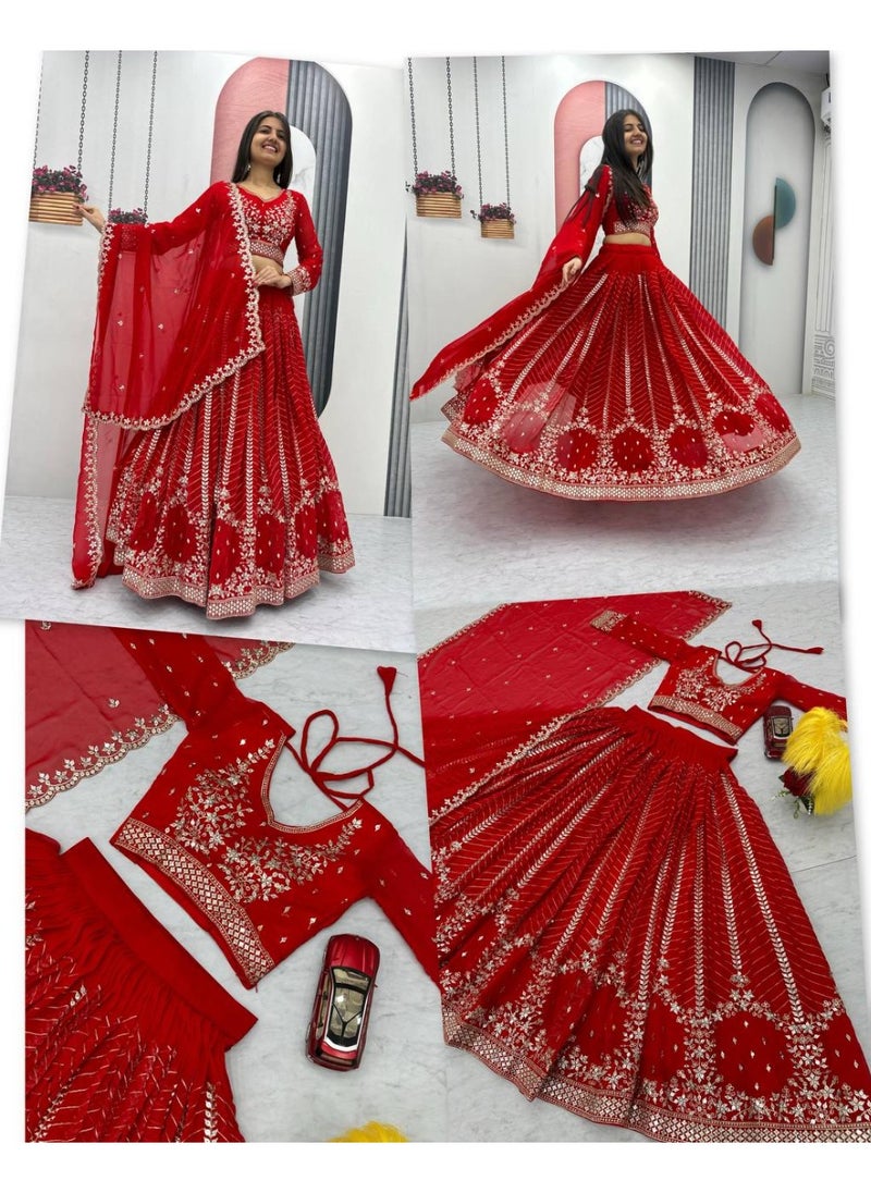 Super Asian Premium Heavy Faux Georgette Embroidered Lehenga Choli Set for Women – Fully Stitched with Dupatta  - Image 5