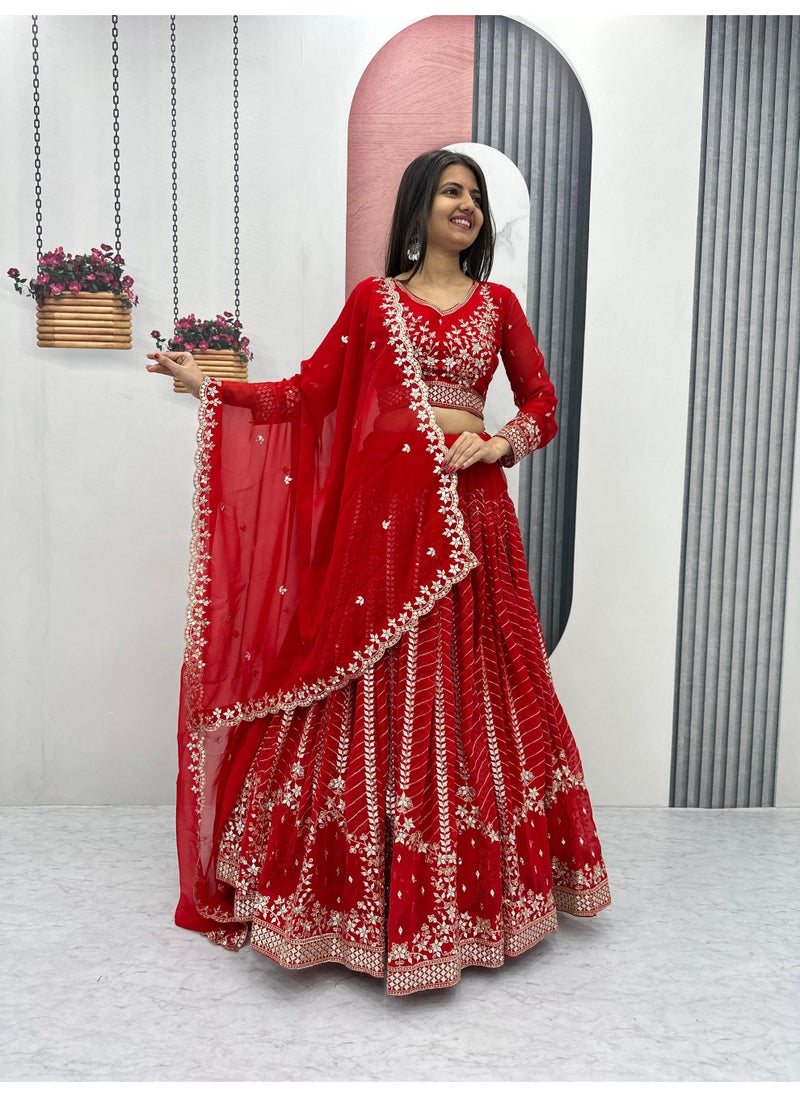 Super Asian Premium Heavy Faux Georgette Embroidered Lehenga Choli Set for Women – Fully Stitched with Dupatta  - Image 1