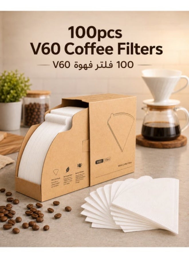 100 قطعة من فلاتر ورق القهوة V60 الحجم 02 باللون الأبيض مع علبة تخزين، ورق فلتر قهوة قابل للتصرف للاستخدام مع مصفاة الصب وصانع القهوة بالتنقيط، 1-4 أكواب - Image 2