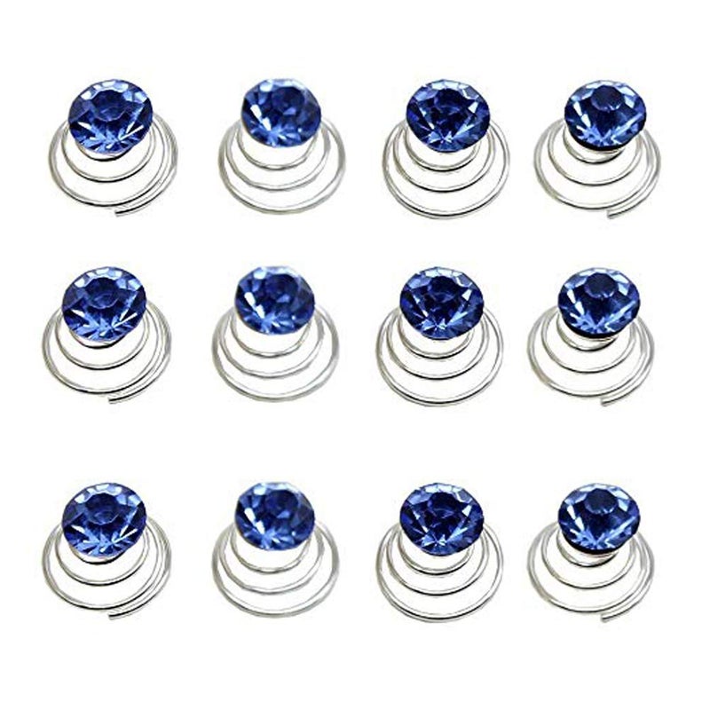 canjoyn 24 Pcs Bridal Gem Spin Hair Pins Swirl Hair Twists Coils Wedding Spiral Twist Hairpins Shiny Rhinestone Crystal Twisters Metal Spiral Updo Prom Blue
