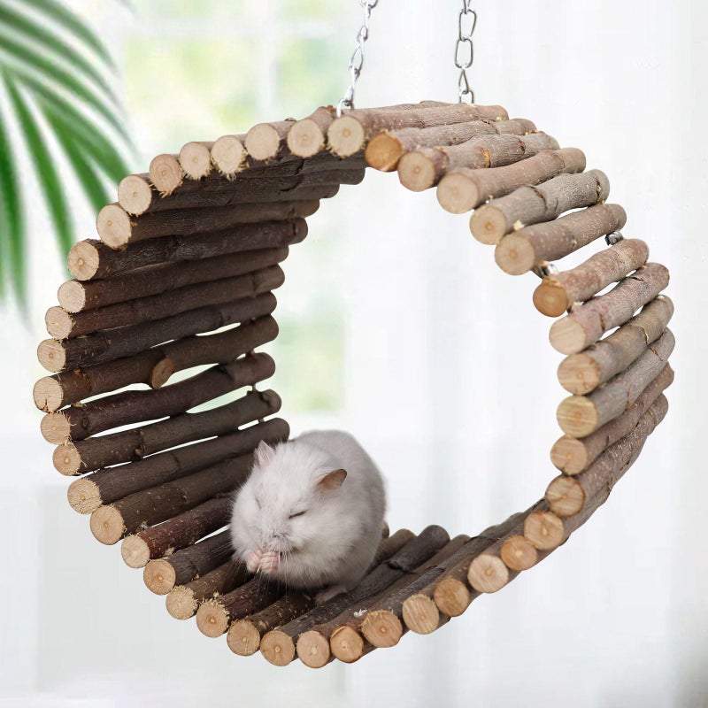 Oooct Bird Parrot Swing Toys, Hanging Bird Tree Caves, Natural Apple Wood Parrot Hammock, Bird Cage Accessories, Suitable for Little Bird Parakeets Cockatiels Lovebirds Hamster Rat (6.49" in Diameter) - Image 5