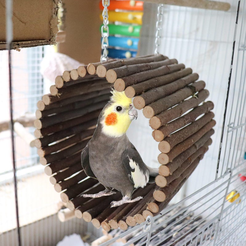 Oooct Bird Parrot Swing Toys, Hanging Bird Tree Caves, Natural Apple Wood Parrot Hammock, Bird Cage Accessories, Suitable for Little Bird Parakeets Cockatiels Lovebirds Hamster Rat (6.49" in Diameter) - Image 3