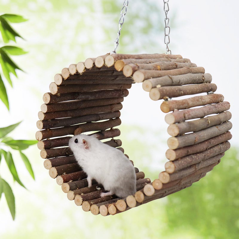 Oooct Bird Parrot Swing Toys, Hanging Bird Tree Caves, Natural Apple Wood Parrot Hammock, Bird Cage Accessories, Suitable for Little Bird Parakeets Cockatiels Lovebirds Hamster Rat (6.49" in Diameter) - Image 4