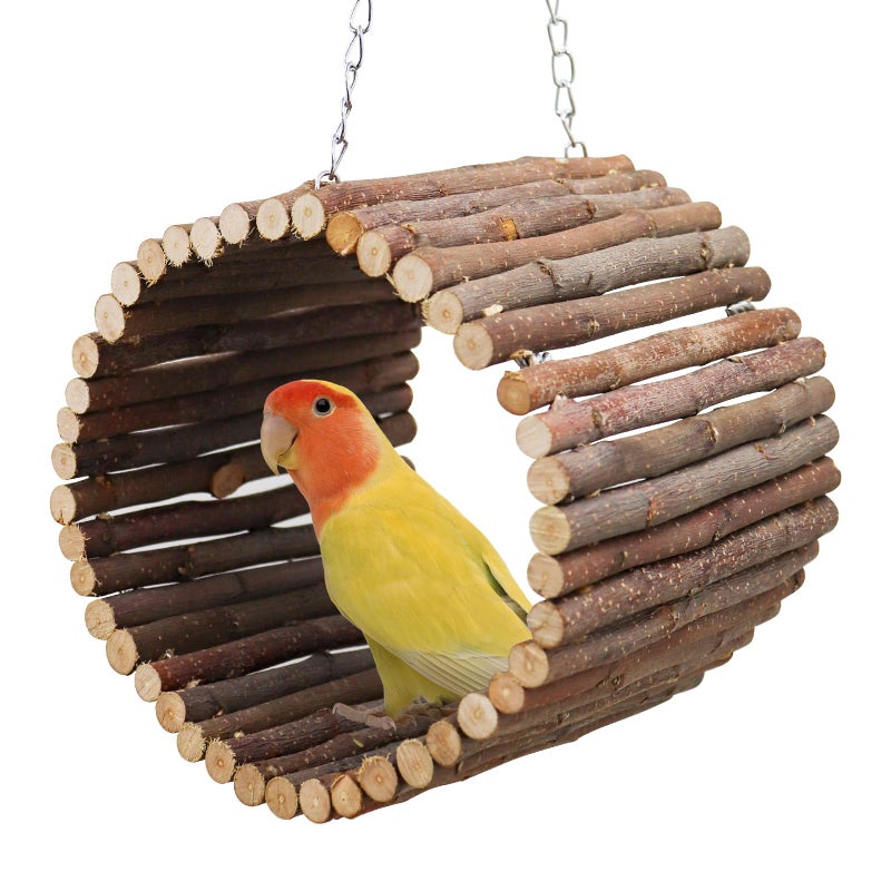 Oooct Bird Parrot Swing Toys, Hanging Bird Tree Caves, Natural Apple Wood Parrot Hammock, Bird Cage Accessories, Suitable for Little Bird Parakeets Cockatiels Lovebirds Hamster Rat (6.49" in Diameter) - Image 1