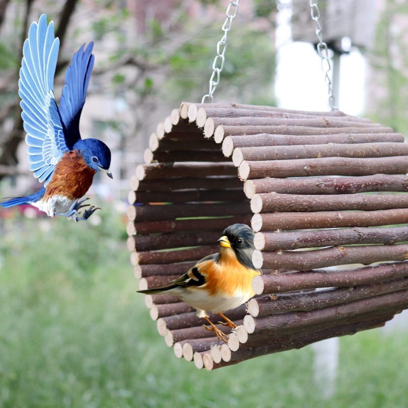 Oooct Bird Parrot Swing Toys, Hanging Bird Tree Caves, Natural Apple Wood Parrot Hammock, Bird Cage Accessories, Suitable for Little Bird Parakeets Cockatiels Lovebirds Hamster Rat (6.49" in Diameter) - Image 2