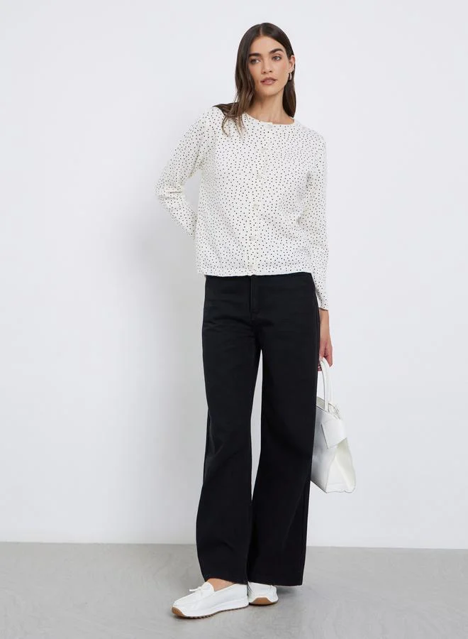 Styli Styli Off White Regular Fit Dotted Knit Cardigan